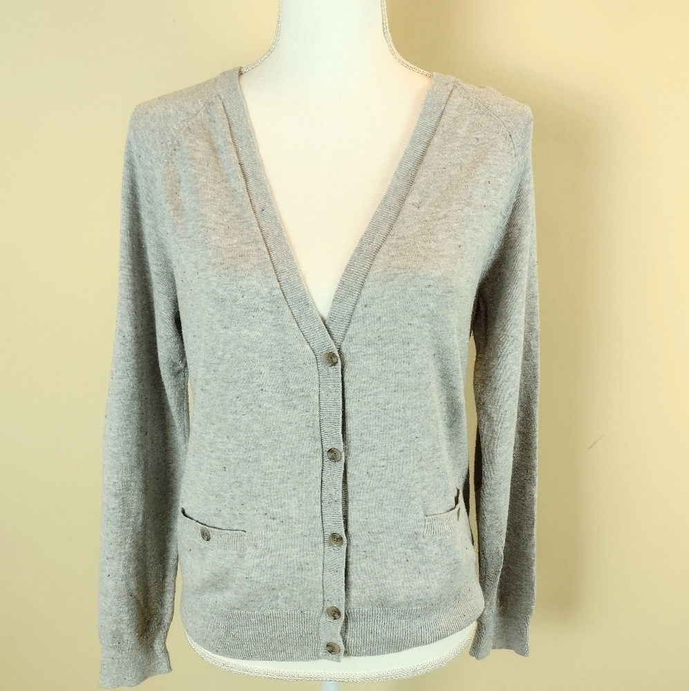 Bass Gray Preppy V-Neck Cardigan Sz M